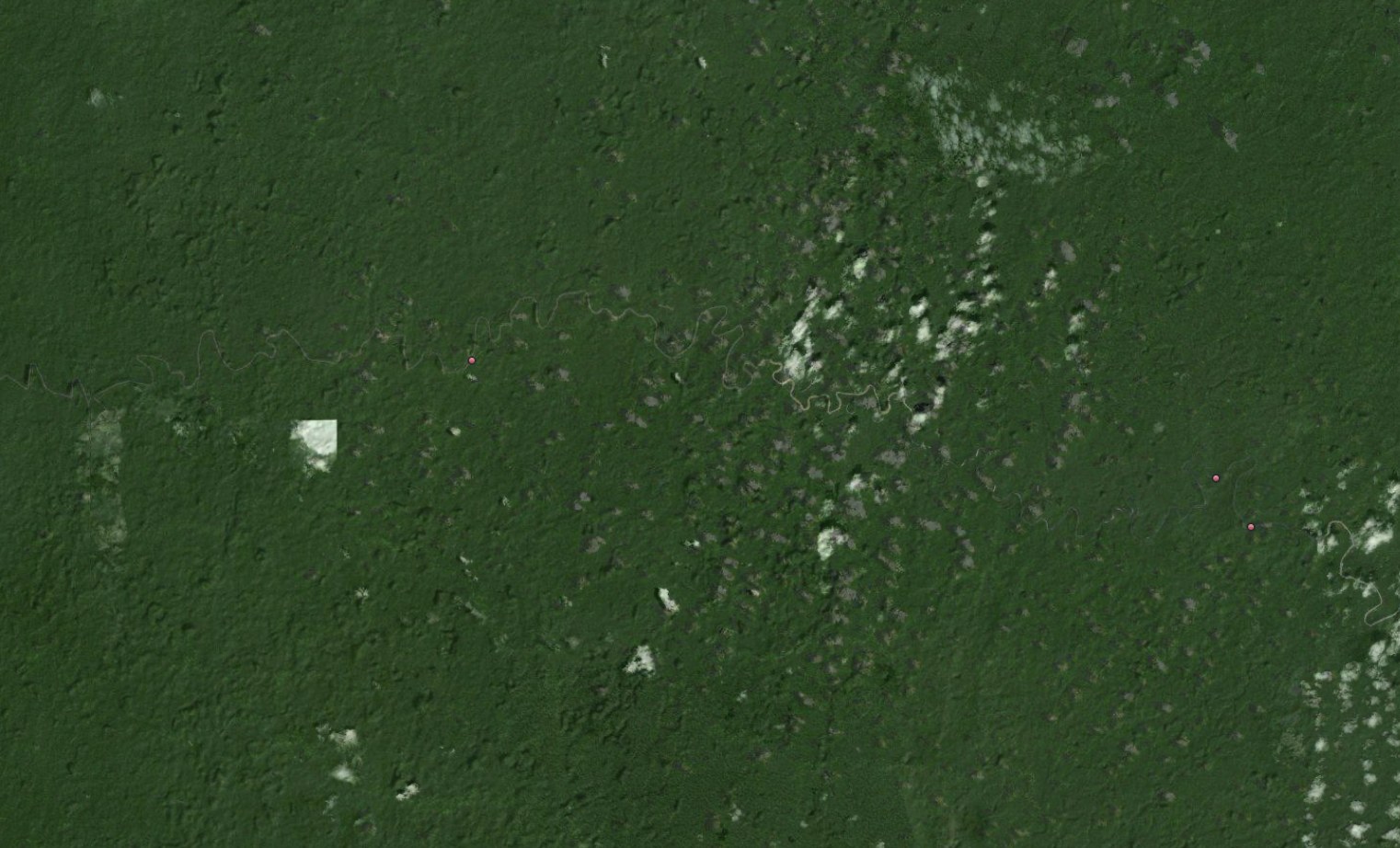 Satellite imagery of the Cononaco, showing the river channel continuing west across the entire frame