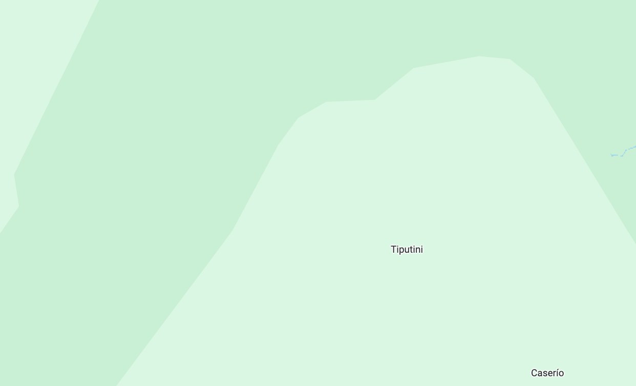 Standard navigation map of the same reach of the Tiputini, showing only a short disconnected fragment of waterway and otherwise blank terrain