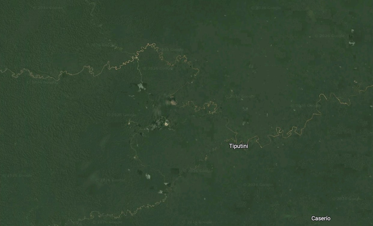 Satellite imagery of the Tiputini, showing a continuous meandering channel through unbroken forest